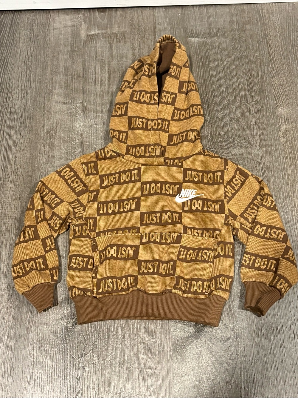 Nike Boys Long Sleeve Textured Club Pullover Hoodie Size 2T ; Brown